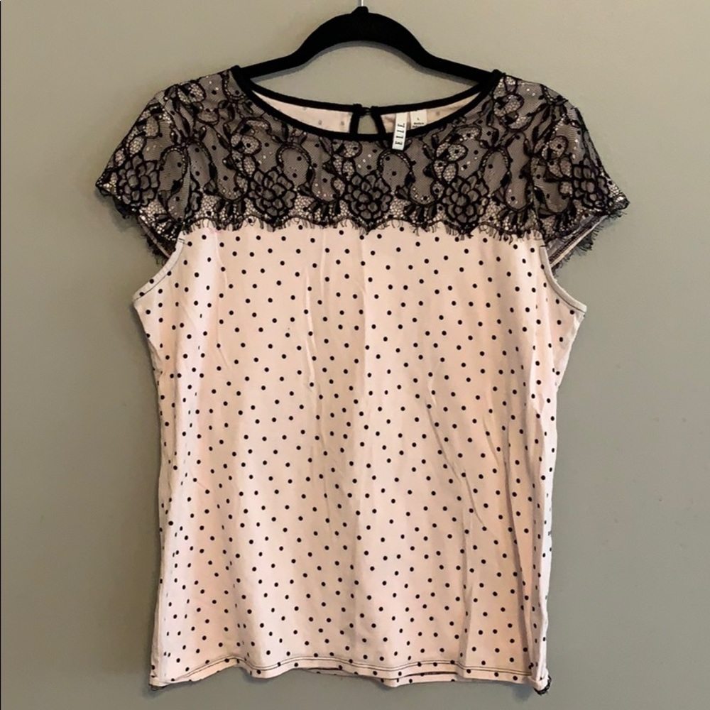 Adorable Blush Polka Dot and Lace Top